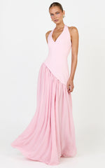 Calla Maxi Dress - Halter Neck Asymmetric Dropped Waist Dress in Pink