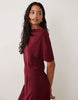 Fallen Shoulder Slinky Midi Dress In Burgundy
