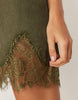 Cord V Neck Lace Trim Mini Shift Dress Washed Olive