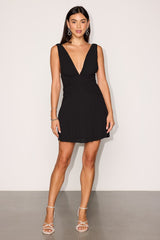 Rhea Black Pleated Skater Mini Dress