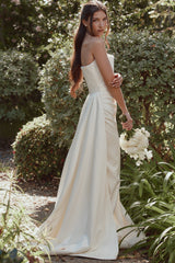 ivory satin strapless bridal gown