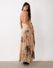 Stretch Chiffon High Low Draped Cowl Halter Maxi Dress In Chamomile