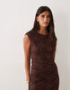 New Look Ruched Lace Midi Dress In Dark Brown