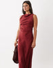 Satin Drape Bodice Maxi Dress With Cowl Back Detail In Red