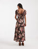 Free People Forsythia Ruffle Sleeve Boho Maxi Dress In Pink Brown Floral