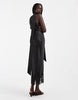 Satin Scoop Neck Column Maxi Dress With Lace Hem And Scarf In Black