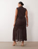 Curve Ruched Drop Waist Mesh Midi Dress In Chocolate