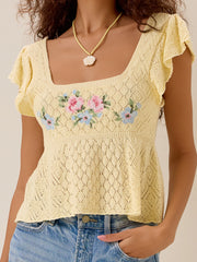 Kaiya Floral Pointelle Babydoll Top