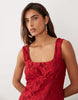 Lace Mini Dress With Flippy Hem In Red