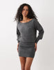 Cotton On Knit Tunic Long Sleeve Off Shoulder Dress In Charcoal Marle