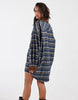 Relaxed Mini Shirt Dress With Contrast Cord Trims In Navy Check