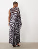 Curve Draped Batwing Asymmetric One Sleeve Maxi Dress In Zebra Abstract Stripe