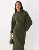 Soft Cord Panelled Midaxi Dress In Green