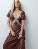 Reclaimed Vintage Satin Maxi Tea Dress With Lace Trim In Brown