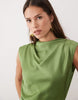 Satin High Neck Pleated Bodice Midi Dress In Green