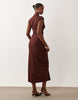 Ruched Side Rib Midi Dress In Brown