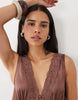 Miss Selfridge Boho Satin Lace Insert Hanky Hem Maxi Dress In Chocolate