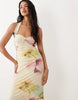 Floral Printed Sweetheart Neck Mesh Fishtail Maxi Dress In Buttermilk
