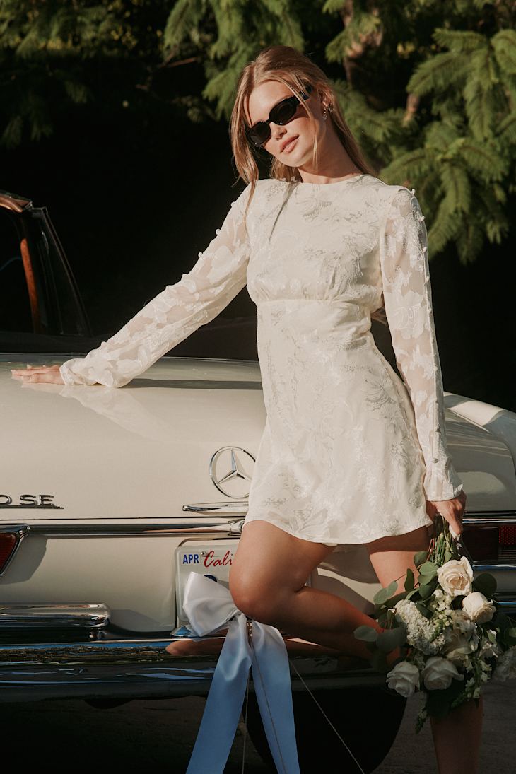 Agnes Ivory Jacquard Long Sleeve Mini Dress
