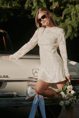 Agnes Ivory Jacquard Long Sleeve Mini Dress