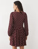 New Look Long Sleeve Empire Waist Detail Mini Dress In Burgundy Polka Dot