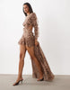The Dolls House Circa  Premium Chiffon Cut Out Ruffle Trim High Low Maxi Dress In Leopard Print