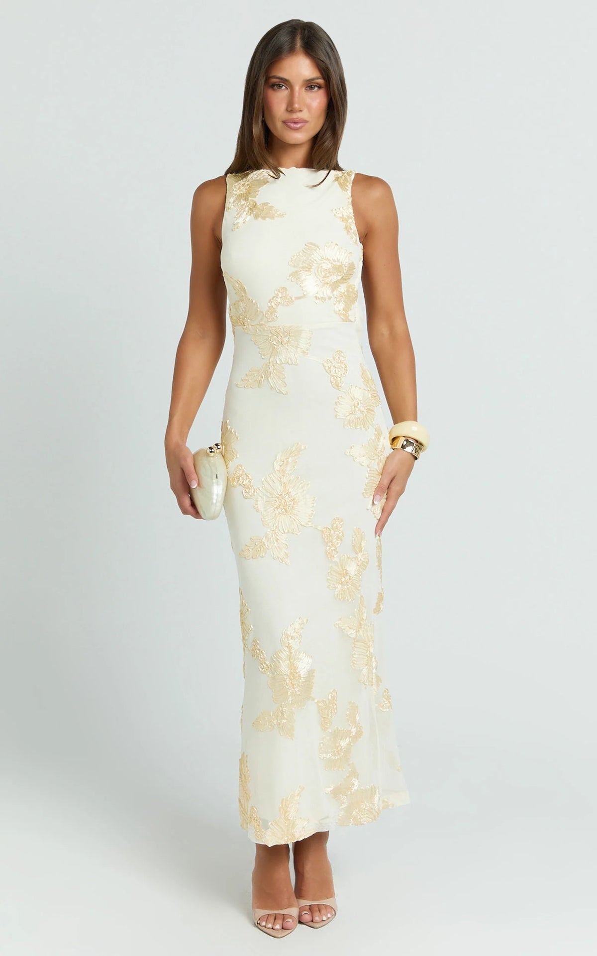 Freya Midi Dress - Boat Neck Backless Dress in Yellow