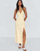 Bershka Halter Midi Dress With Linen In Yellow
