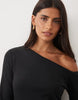 Supersoft Slash Neck Long Sleeve Mini Dress In Black