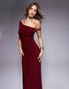 Twist Shoulder With Lace Up Back Maxi Dress In Wine