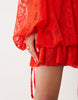 Lace Mini Dress With Blouson Sleeve And Hem Detail In Red