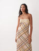 Cami Maxi Slip Dress With Lace Trims In Multi Lemon Check Print