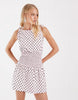 Polka Dot Shirred Waist Mini Dress In Pink And Brown