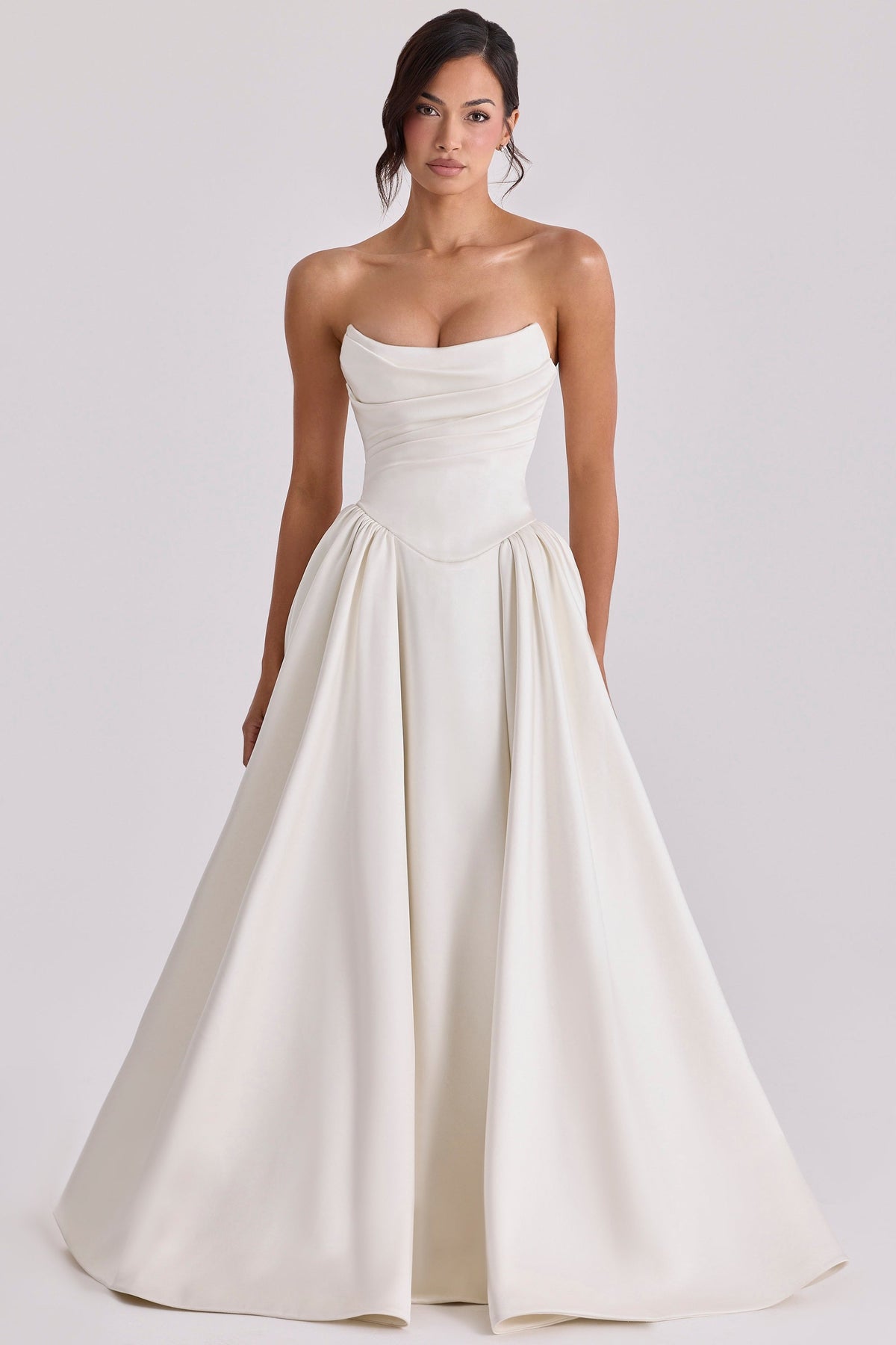 ivory satin basque waist corset bridal gown