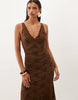Pretty Lavish Lace V Neck Asymmetric Hem Maxi Dress In Chocolate