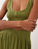 Crinkle Button Through Midi Dress In Olive