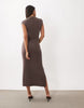 Mango High Neck Sleeveless Ruched Midi Dress In Brown