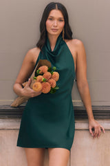 Gorgeous Endeavor Emerald Satin Halter Mini Slip Dress