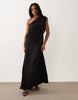 Chiffon Draped Shoulder Maxi Dress With Cowl Back Detail In Black