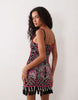 Asos Luxe Fringe Embellished Cami Mini Dress In Black And Pink