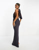 Mesh Twist Bust Detail Halter Maxi Dress With Tie Back Neck In Charcoal Grey