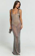 Yelena Maxi Dress - Plunge Glitter Jersey Bodycon Dress in Charcoal