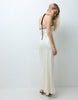 Satin Cami Halter Fluted Maxi Dress In Ivory