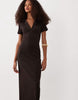 Ribbed Short Sleeve Polo Midi Dress In Chocolate