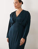 Tfnc Plus Satin Plunge Neck Kimono Sleeve Maxi Dress In Navy