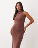 High Neck Sleeveless Drape Maxi Dress In Chocolate