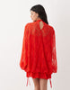 Lace Mini Dress With Blouson Sleeve And Hem Detail In Red