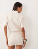 Shoulder Pad Short Sleeve Ruched Dress In Cream