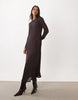 Mango Plisse Long Sleeve Midi Dress In Brown Diamond Print