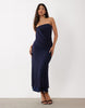 Mesh Drape Bandeau Maxi Dress In Navy